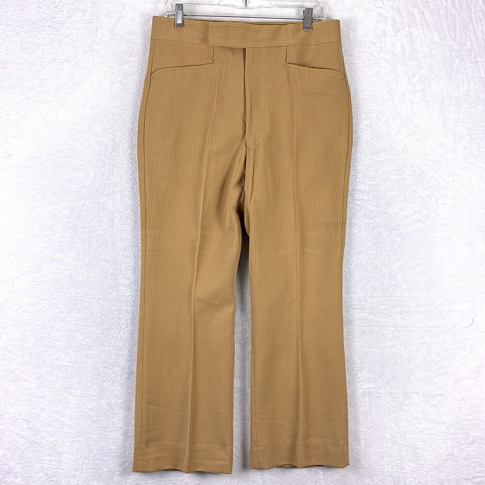 VTG 70s Double Knit Disco Pants Men 34 (32) Tan Saturday Night Fever Going Out